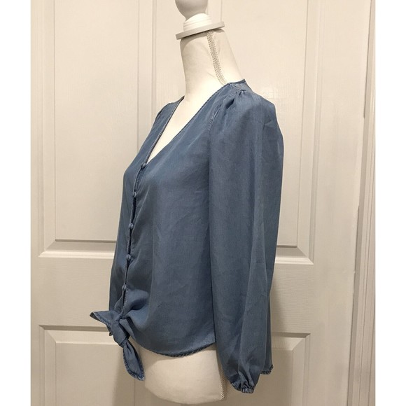 LOFT Chambray Button Tie Front Top Size XXSP - Picture 3 of 10